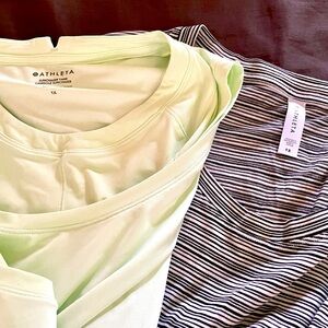 EUC Athleta 1x top bundle. Sun-chaser light green tank + blk/beige striped tee